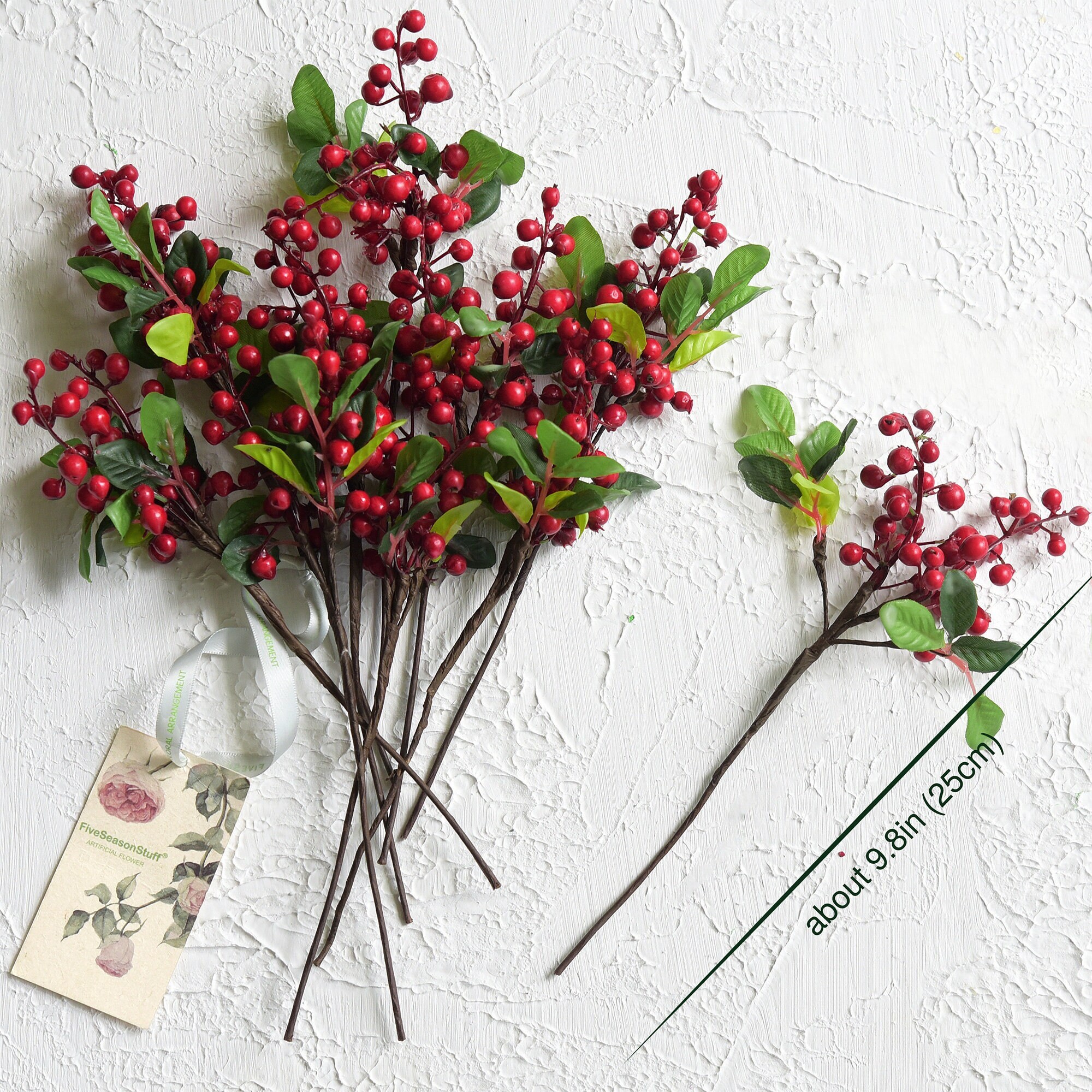 FiveSeasonStuff Artificial Fruit Holly Berries Decoration with Soft  Bendable Stems for Vases, Bouquets and Floral Arrangements, 4 Berry Stems  (Berry