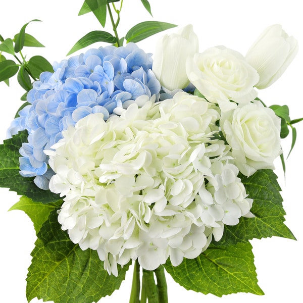 FiveSeasonStuff Hydrangea Rose Tulip Flower Bouquet for Corporate Gifting, Business, and Many Occasions Artificial Real Touch Flowers