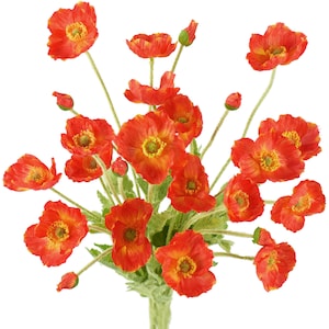 FiveSeasonStuff Silk Poppies Artificial Flower Bouquet for Remembrance Home Wedding 23.6&quot;/60cm 6 Stems (Burning Orange)