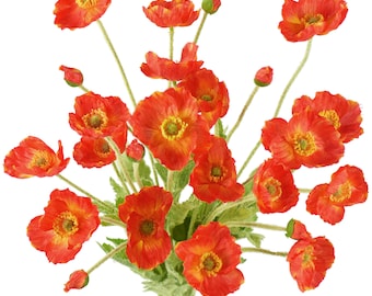 May include: A bouquet of bright orange poppy flowers with green stems and leaves. The flowers are in full bloom and have a delicate, papery texture.