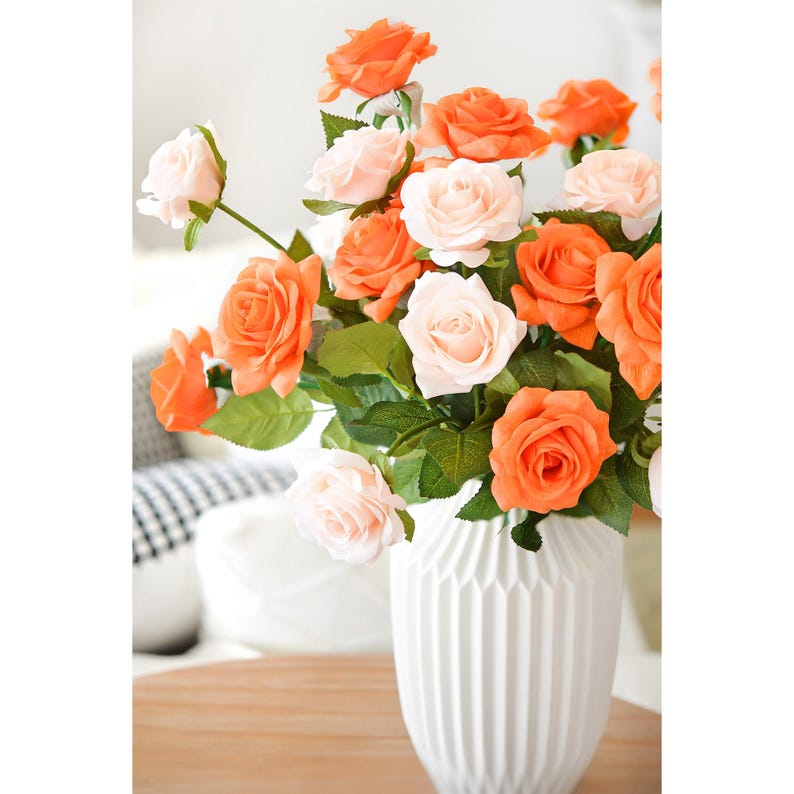 Tangerine Orange Real Touch Roses, Silk Artificial Flowers (10 Stems ...
