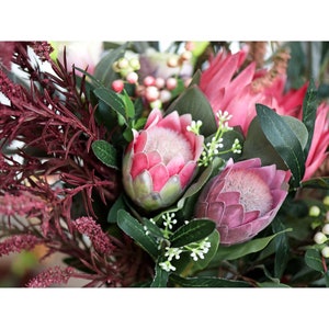 Dusty Rose Pink Sugarbush Baby Protea Silk Artificial Tropical Flowers 6 Stems 18.9 Tall FiveSeasonStuff Floral image 3