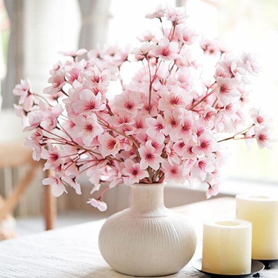 Lifelike Blush Pink Silk Cherry Blossom Stems, 1.3 ft