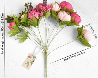 FiveSeasonStuff Bouquet di fiori di peonia artificiale con peonie di seta rosa miste - Italia