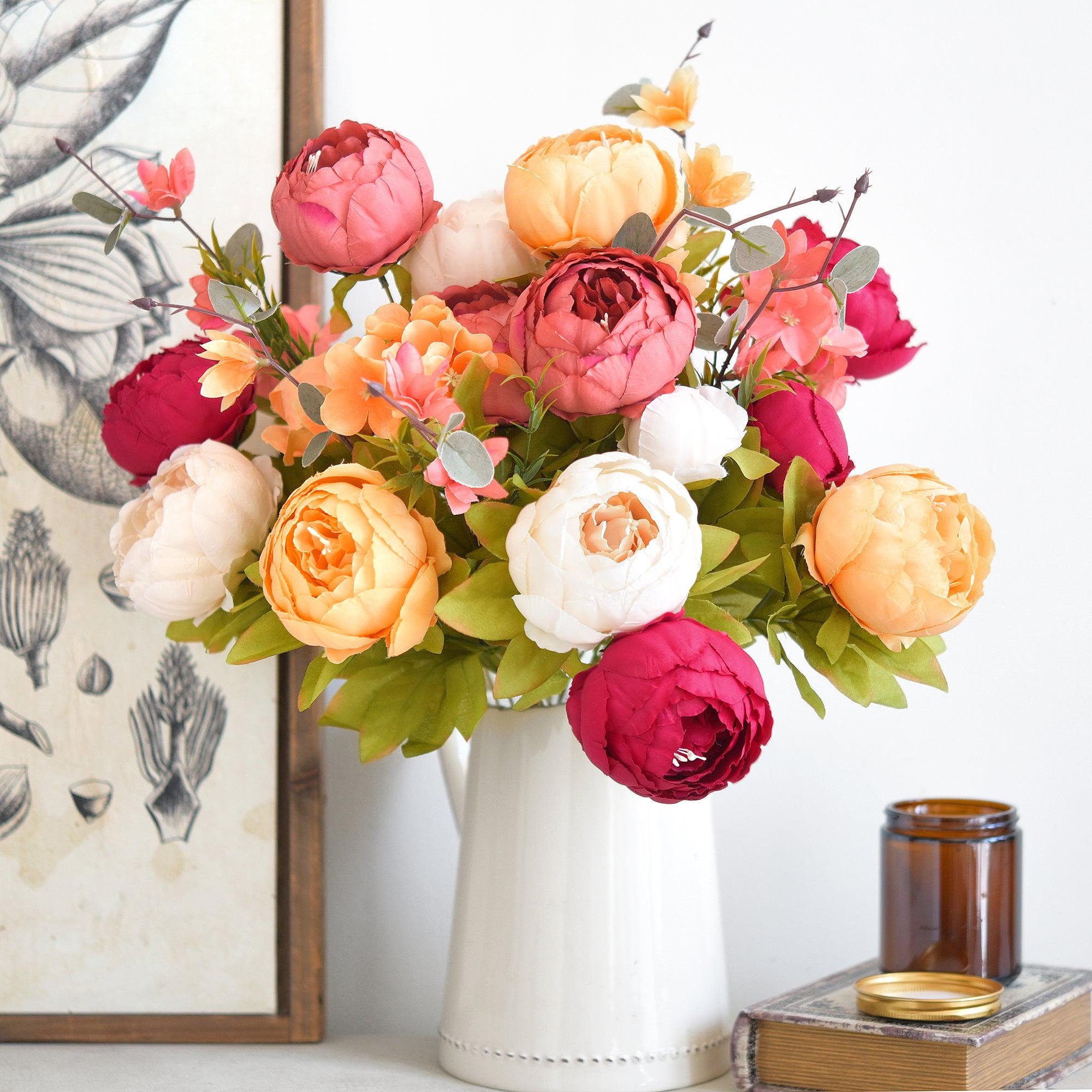 13 teste di fiori di peonia artificiali bouquet d'epoca di seta finte peonie fiori per la tavola decorazione di nozze corona fai da te scrapbooking-1
