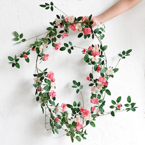 FiveSeasonStuff 2 Pcs 12ft Bendable Flower Garland Artificial Silk Wild Rose Vine Leaves Hanging Flowers for Wall Decoration (Pink)