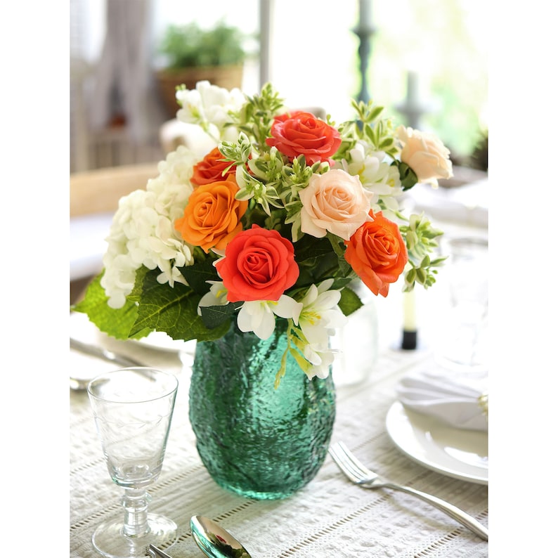 Sunset Orange Real Touch Roses, Silk Artificial Flowers (10 Stems) - Etsy
