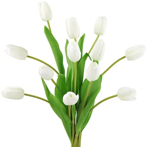 Real Touch Tulpen, künstliche Blumen mit langem Stiel - 12 künstliche Stiele Weiß