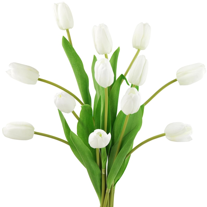 Real Touch Tulpen, künstliche Blumen mit langem Stiel - 12 künstliche Stiele Weiß