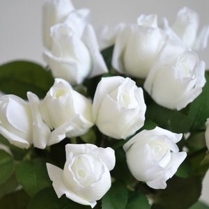 Classic White Long Stem 21 inch Roses Real Touch Silk Artificial Flowers &#39;Petals Feel and Look Like Fresh Roses&#39; - FiveSeasonStuff Floral
