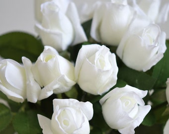 Classic White Long Stem 21 inch Roses Real Touch Silk Artificial Flowers 'Petals Feel and Look Like Fresh Roses' - FiveSeasonStuff Floral