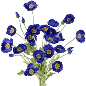 Royal Blue Silk Poppy Bouquet, Artificial Remembrance Flowers, 6 Stems