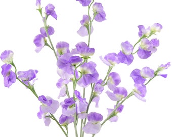 Indigo Purple Sweet Pea Stems, Realistic Silk Flowers (Set of 6)