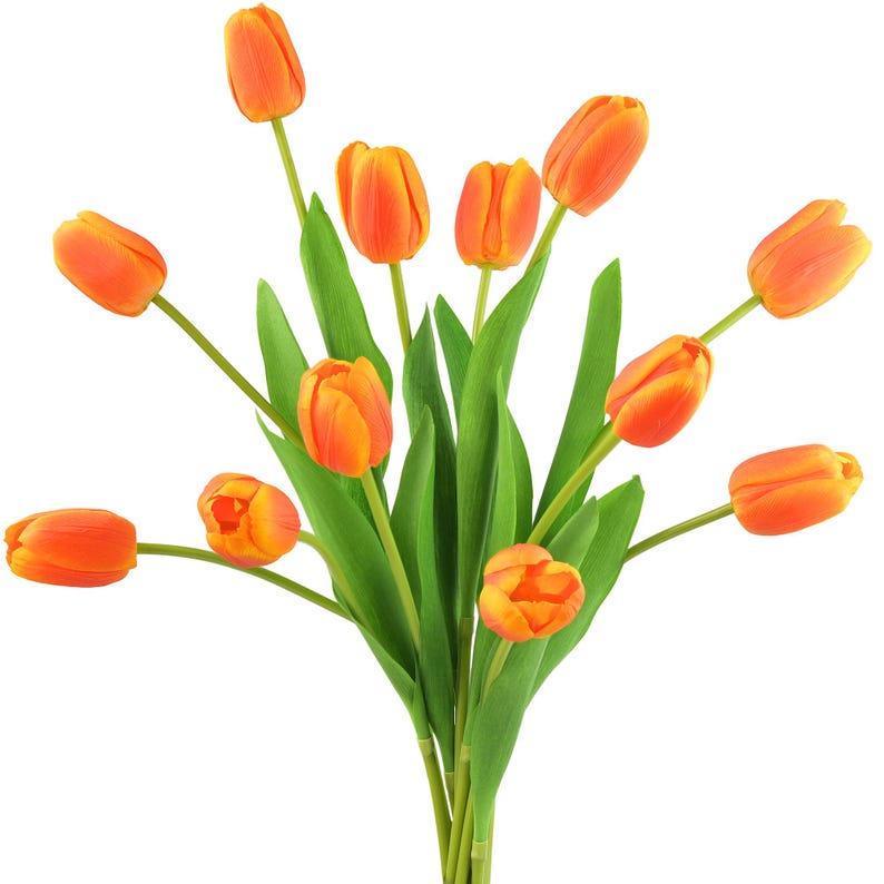 Real Touch Tulpen, künstliche Blumen mit langem Stiel - 12 künstliche Stiele Orange