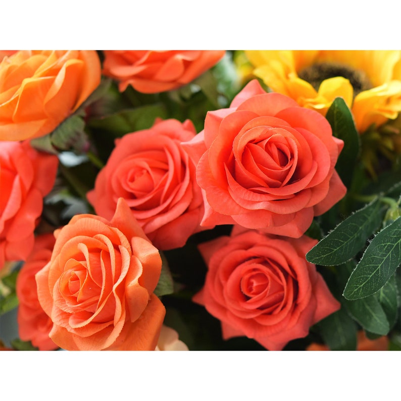 Fake Orange Roses Sunset Orange Real Touch Roses, Silk Artificial Flowers (10 Stems) - Etsy