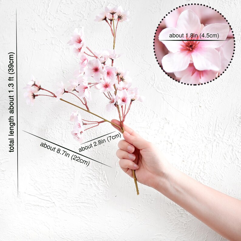 Lifelike Blush Pink Silk Cherry Blossom Stems, 1.3 ft image 4