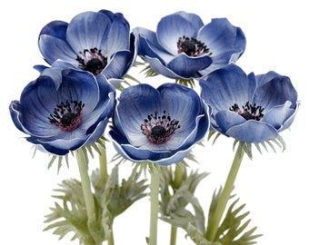 FiveSeasonStuff 5 Long Stems (Blue) Anemone ‘Real Touch’ ArtificialFlower Bouquet 19.7’’