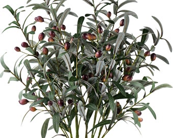 Hochwertige künstliche Olivenblätter und -zweige mit Olivengrün, Blumenarrangement, Dekoration, Heimdekoration, 78,7 cm, 6 Stiele