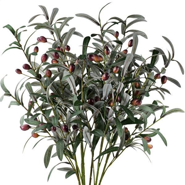 Feuilles et branches d'olivier artificielles de qualité supérieure avec olives, arrangement floral, décoration d'intérieur, 78,7 cm, 6 tiges