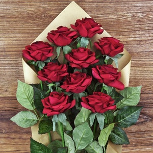 Dark Red Real Touch Roses Silk Artificial Flowers ‘petals Feel and Look ...