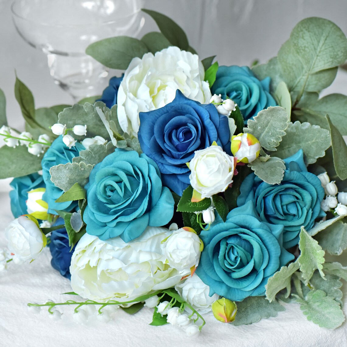 10 Stems Real Touch Teal Roses Silk Artificial Flowers Petals Etsy