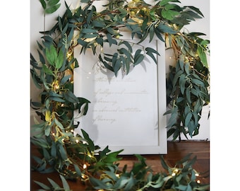 2 Mix Rustic Willow Garlands, Bendable Artificial Greenery Vine Leaves for Wedding Home Decoration with 33 Feet String Lights