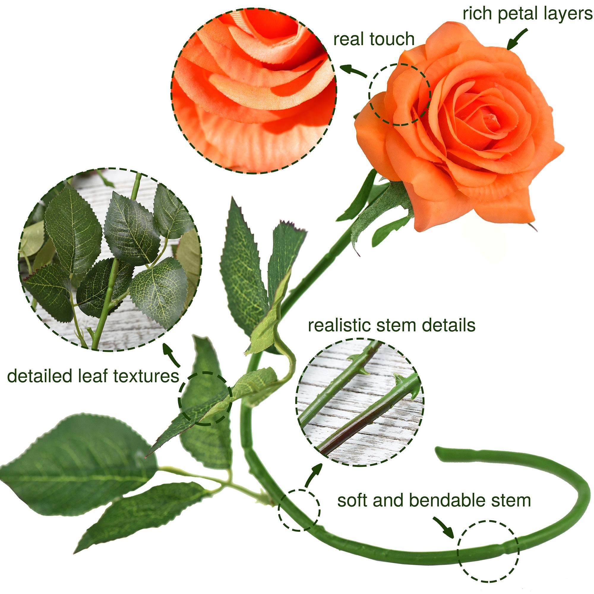 Tangerine Orange Real Touch Roses, Silk Artificial Flowers (10 Stems ...
