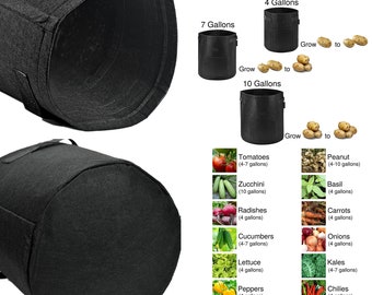 Gungtj Sacchetti per piantare verdure, confezione da 10 vasi in tessuto con aerazione, contenitori riutilizzabili per giardinaggio, fiori, frutta, pomodori e patate, colore nero