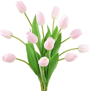 Real Touch Tulpen, künstliche Blumen mit langem Stiel - 12 künstliche Stiele Blush Pink