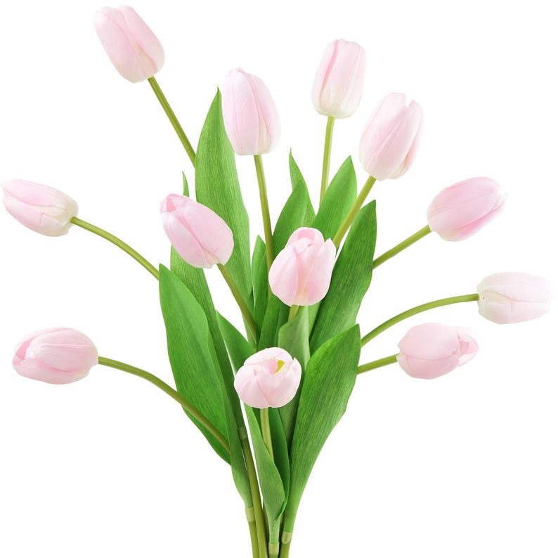 Real Touch Tulpen, künstliche Blumen mit langem Stiel - 12 künstliche Stiele Blush Pink