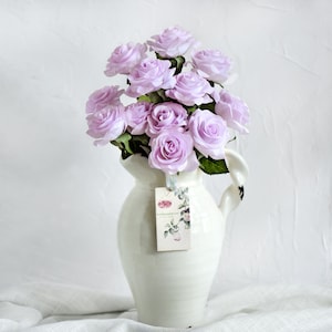 Light Lavender Purple Real Touch Roses Silk Artificial Flowers ‘Petals Feel and Look like Fresh Roses&#39; 10 Stems - FiveSeasonStuff Floral