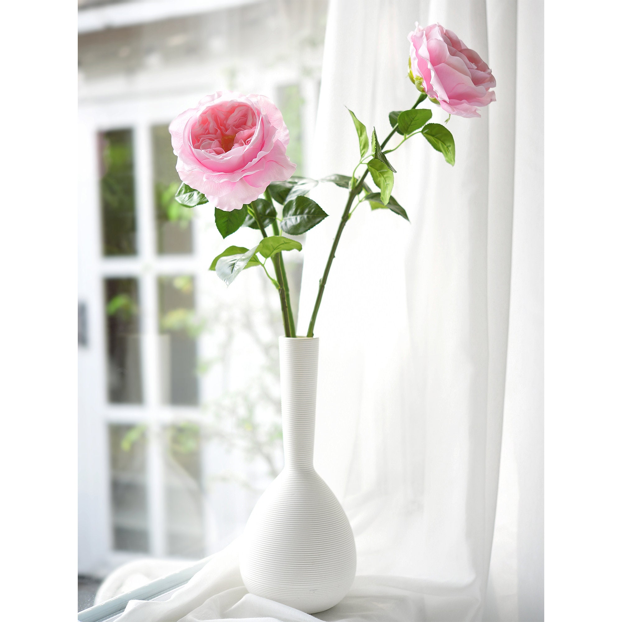 Powder Pink Real Touch Garden Roses Large Blooms 2 Long Stems - Etsy