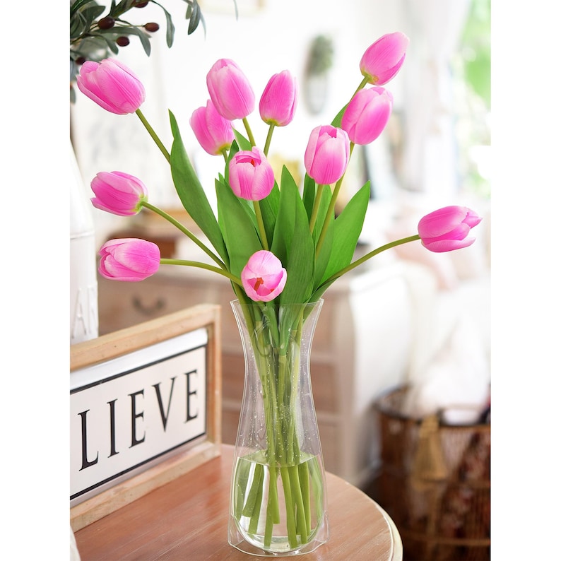Real Touch Tulpen, künstliche Blumen mit langem Stiel - 12 künstliche Stiele Bild 14