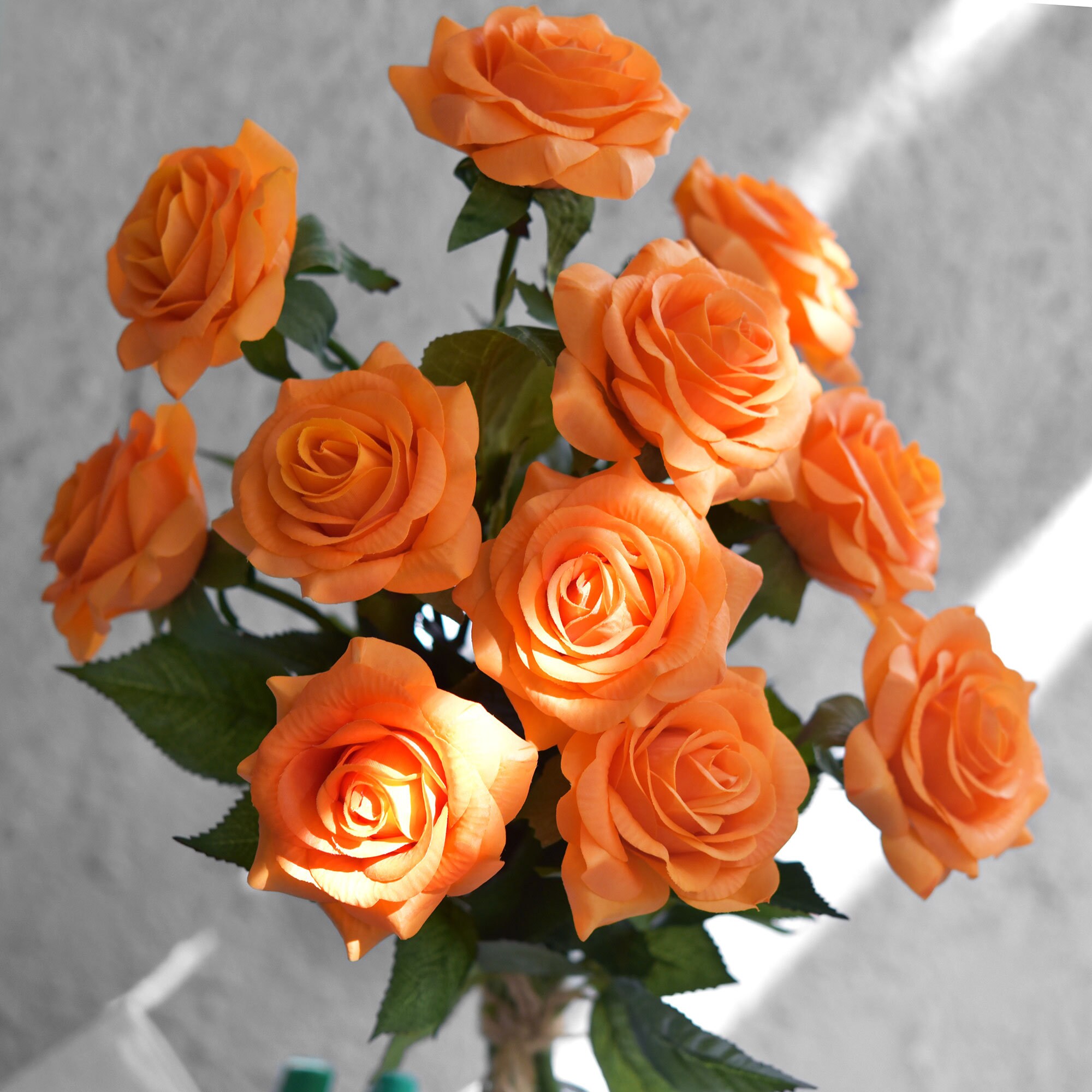 6 Head Orange Rose Artificial Flowers Silk High Quality for Wedding