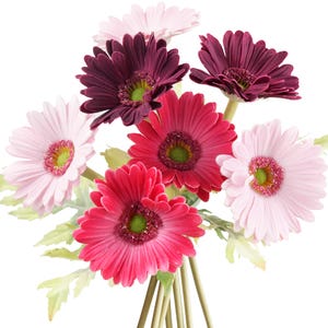FiveSeasonStuff 7 Stems of Artificial Real Touch Gerbera Flowers & Bouquet, for Home Office Wedding Party Décor (Mixed Pink)
