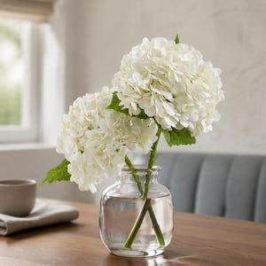 Hortensia-stjälkar med äkta touch, vita konstgjorda blommor för buketter