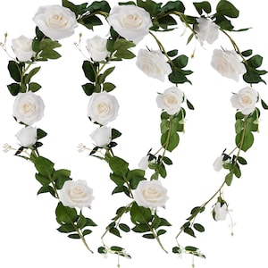 FiveSeasonStuff 2 Pcs 11.4ft Bendable White Flower Garland Artificial Silk Rose Vine Leaves Hanging Face Flowers for Wall Decoration Wreaths