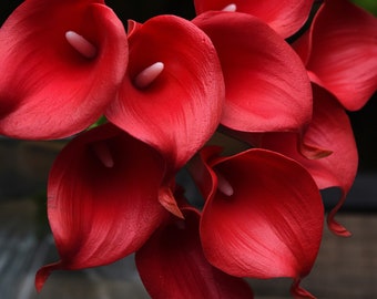 Red Real Touch Calla Lilies, Handmade Bouquet, Home Decor (10 Stems)