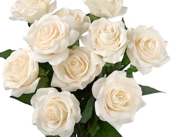 Light Champagne Beige Real Touch Roses Silk Artificial Flowers ‘Petals Feel and Look like Fresh Roses' (10 Stems) FiveSeasonStuff Floral