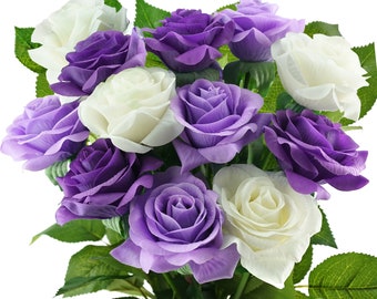 Purple Real Touch Roses Silk Artificial Flowers ‘Petals Feel and Look like Fresh Roses' (10 Stems) FiveSeasonStuff Floral