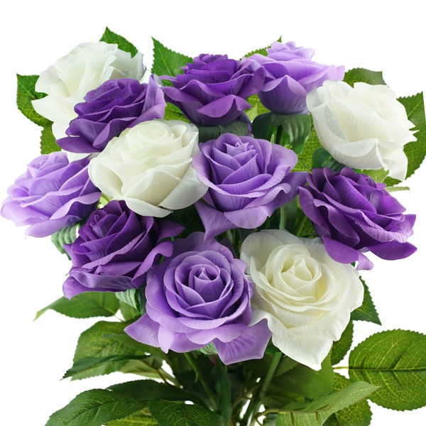 Purple Real Touch Roses Silk Artificial Flowers ‘Petals Feel and Look like Fresh Roses' (10 Stems) FiveSeasonStuff Floral