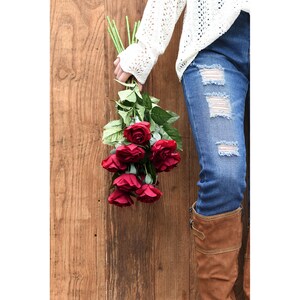 Dark Red Real Touch Roses Silk Artificial Flowers ‘petals Feel and Look ...