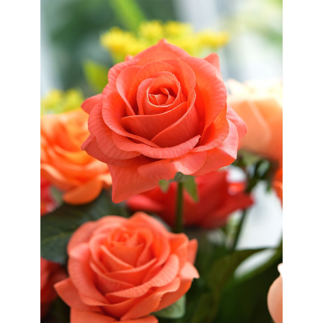 Fake Orange Roses Sunset Orange Real Touch Roses, Silk Artificial Flowers (10 Stems) - Etsy