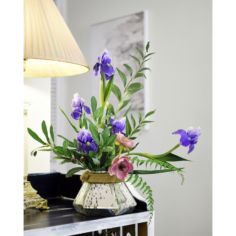 FiveSeasonStuff 6 Long Stems Iris Real Touch Artificial Flower Bouquet Flower Arrangement 23.6 Dark Purple image 3