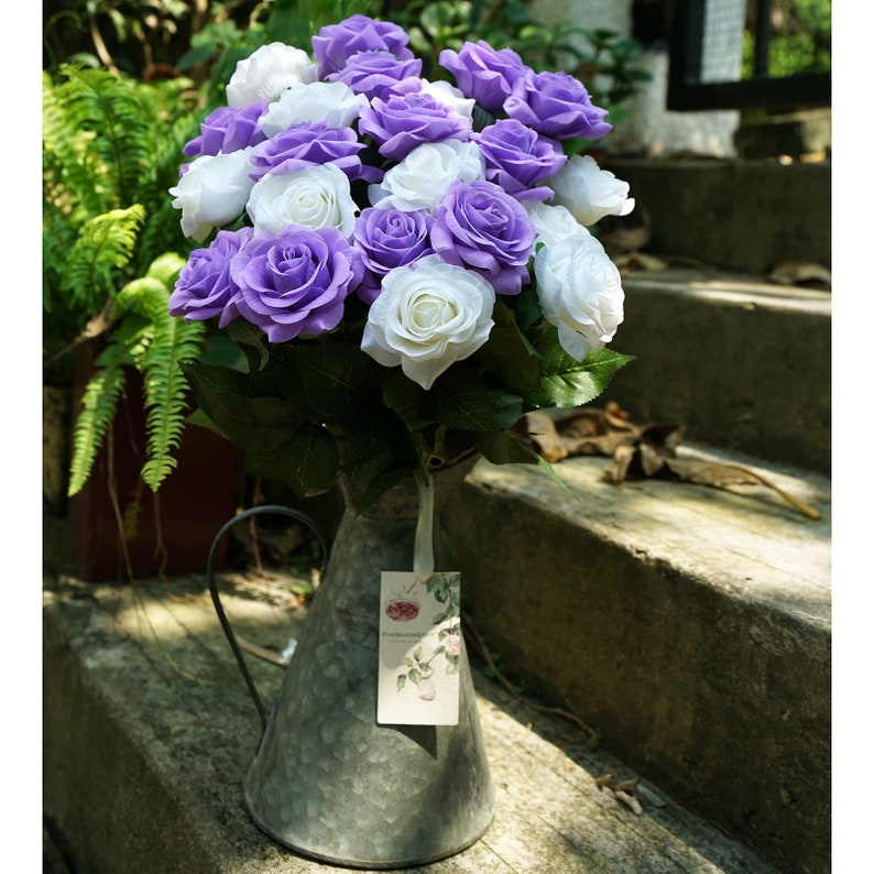 Lilac Purple Pink Real Touch Roses Silk Artificial Flowers Petals Feel and Look like Fresh Roses' 10 Stems FiveSeasonStuff Floral image 7