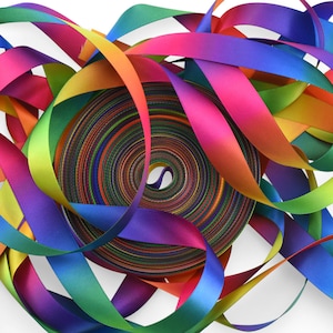 Regenbogen Farbverlauf Doppelseitiges Satin PolyesterBand [45 Meter/ 50 Meter]