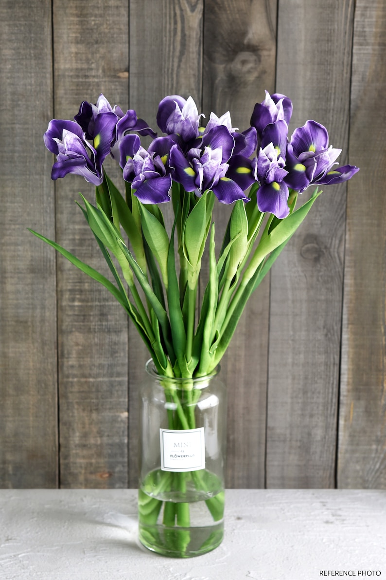 FiveSeasonStuff 6 Long Stems Iris Real Touch Artificial Flower Bouquet Flower Arrangement 23.6 Dark Purple image 9