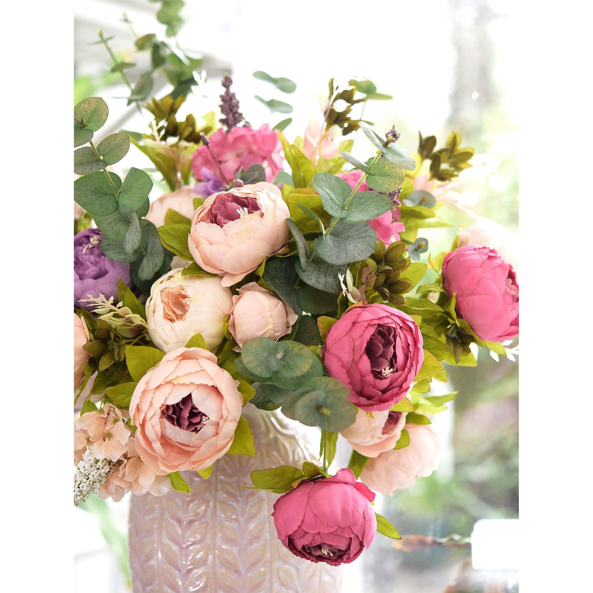 Tinsow Peonia Artificiale per Decorazione Casa, 5 Pezzi Peonie Finte