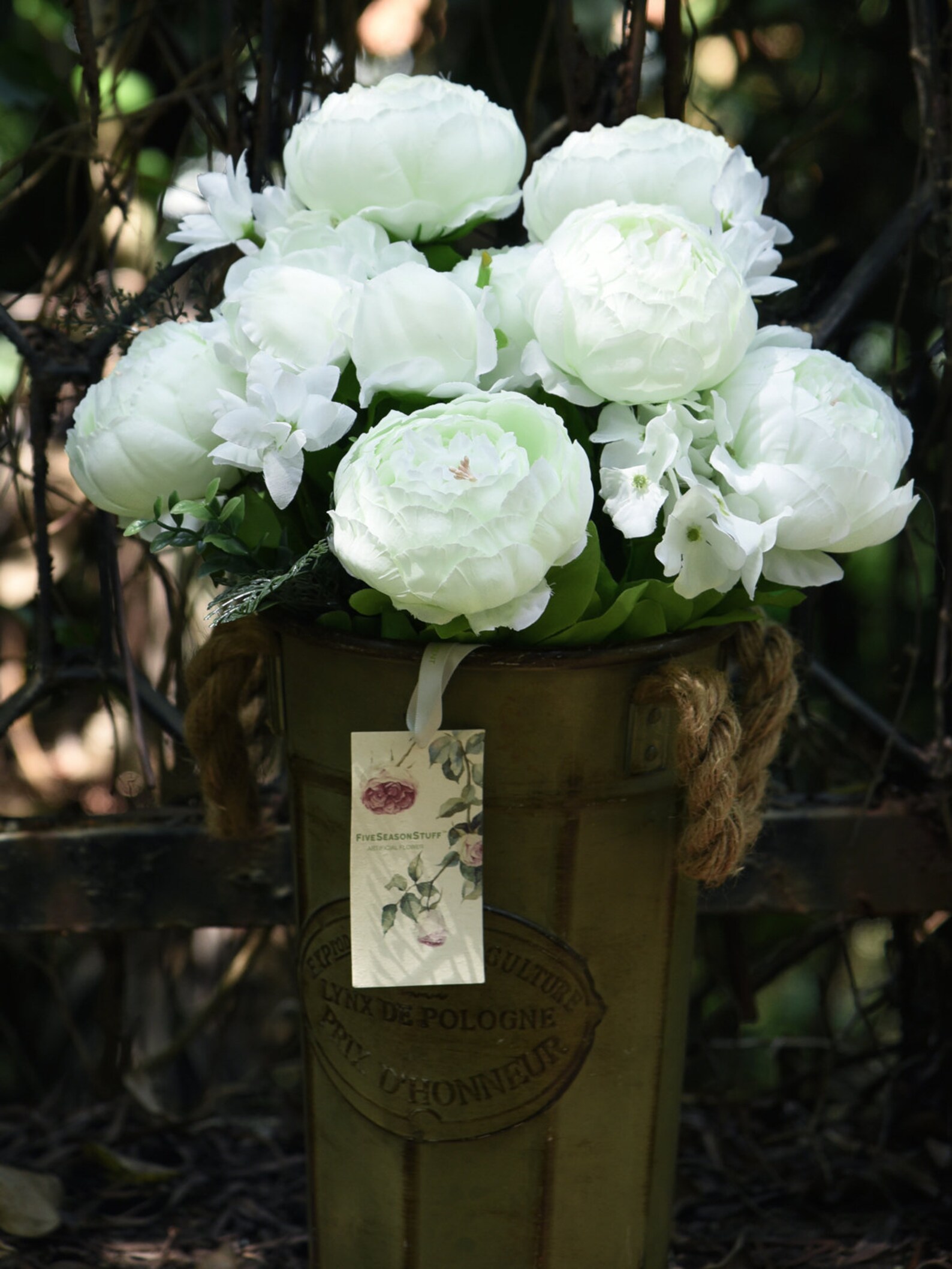 Fiveseasonstuff White Silk Peonies Artificial Flower Bouquet Etsy