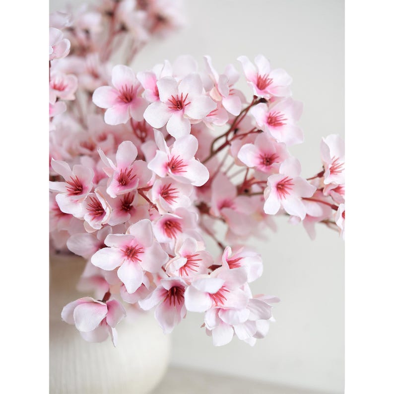 Lifelike Blush Pink Silk Cherry Blossom Stems, 1.3 ft image 8